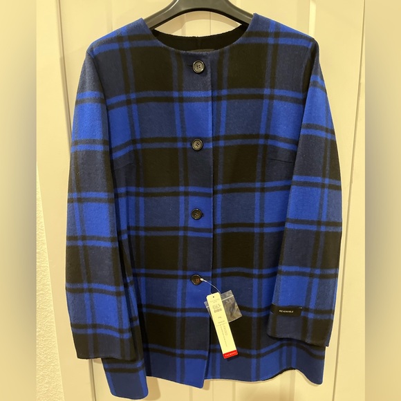 TALBOTS NWT AUTHENTIC TARTAN MAJESTY BLUE & BLACK COLLARLESS CLASIC JACKET - Picture 3 of 17